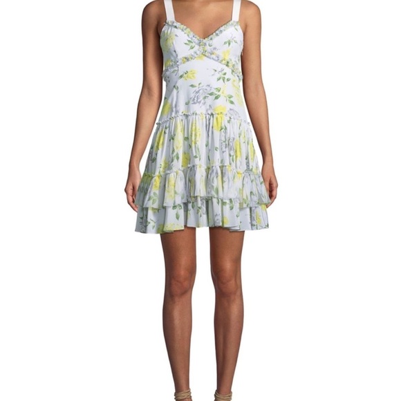 CINQ A SEPT Livia Floral-Print Ruffle Mini Dress Size 8 - Picture 1 of 7